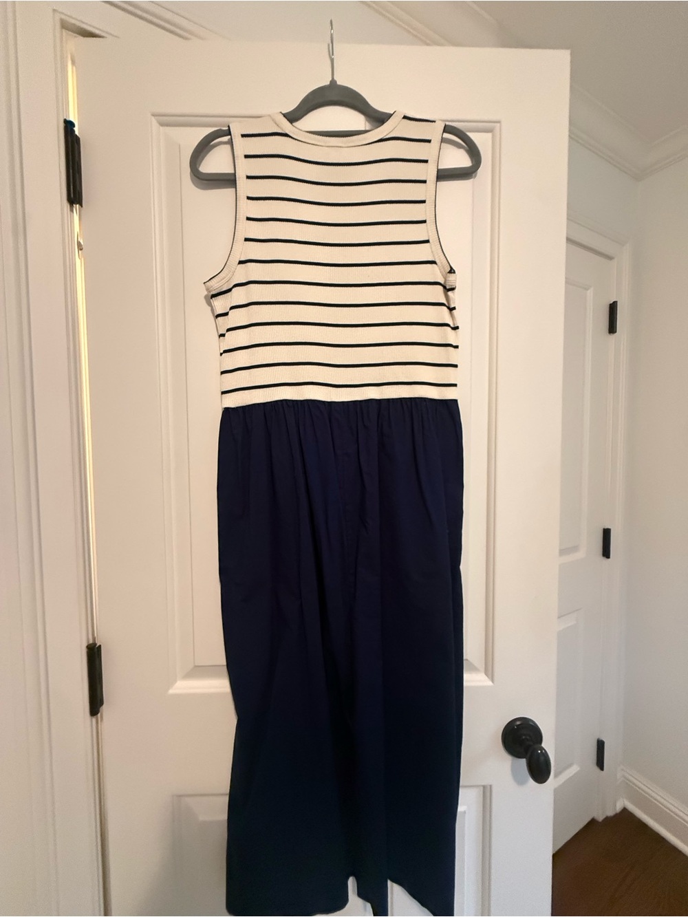 J. Crew Factory Cream & Navy Striped Sleeveless Maxi Dress